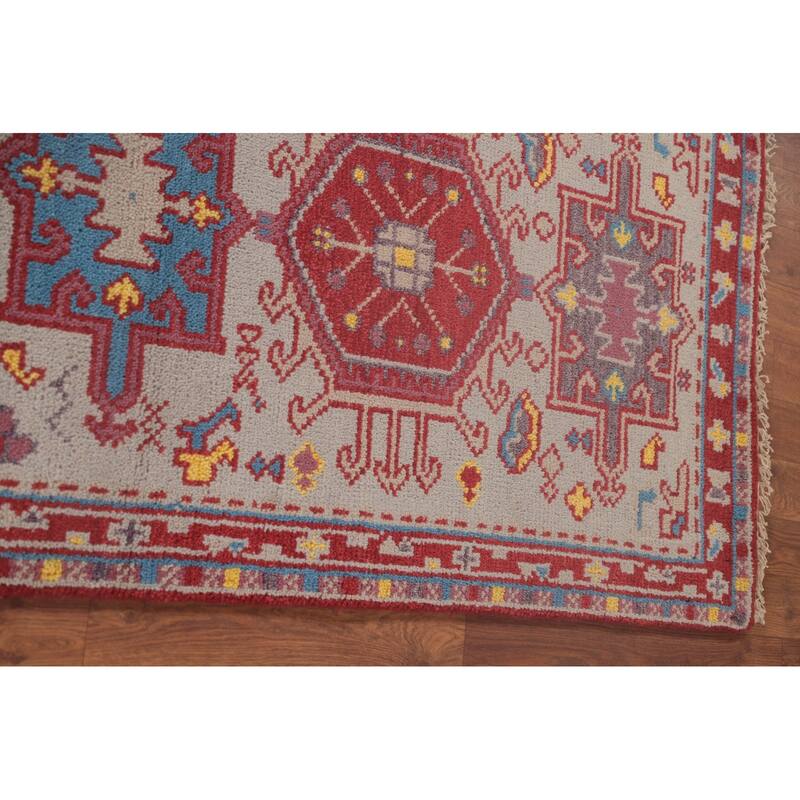 Geometric Grey Kazak Oriental Runner Rug Handmade Wool Carpet - 2'6"x 8'2"