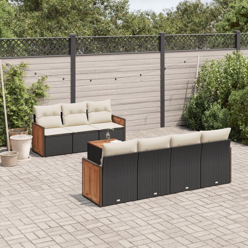 vidaXL Patio Sofa Set with Cushions Outdoor Furniture 8 Piece Poly Rattan - 21.7 x 21.7 x 14.6 - Black and Cream