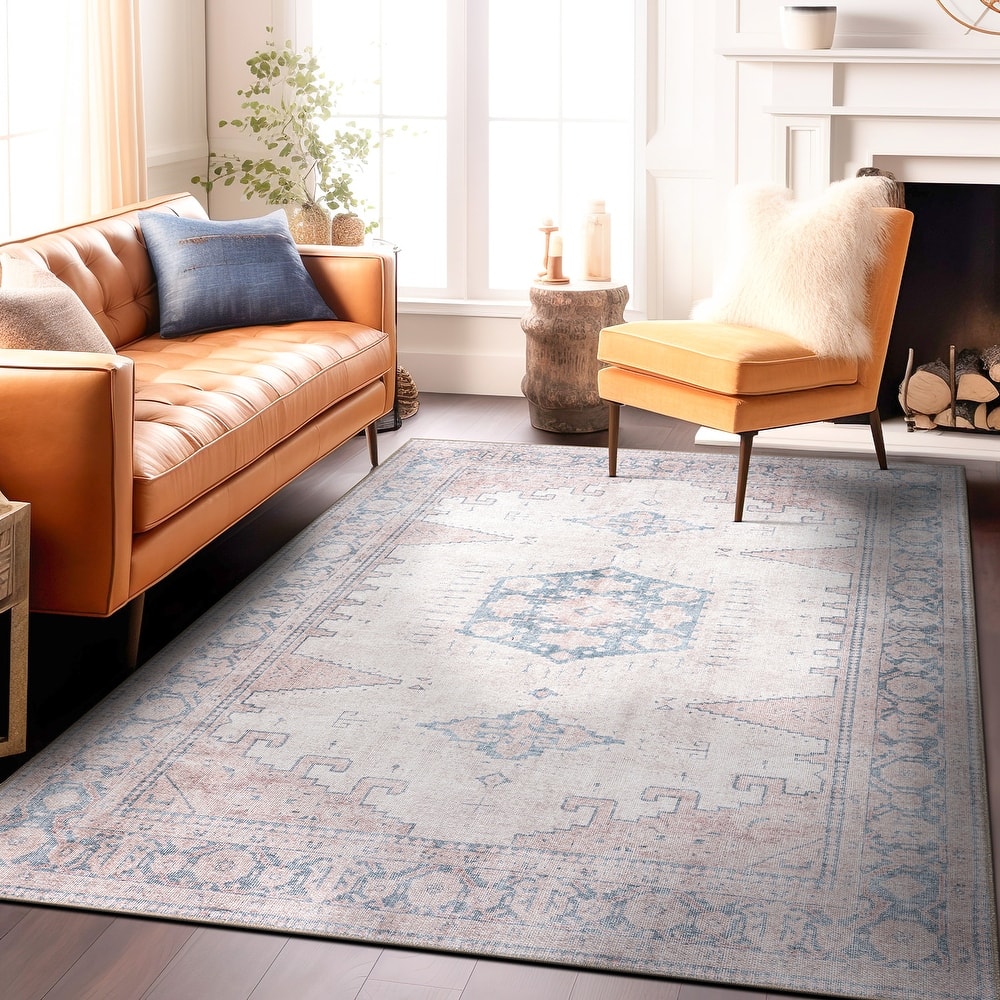 World Rug Gallery Vintage Bohemian Machine Washable Non Slip Area Rug