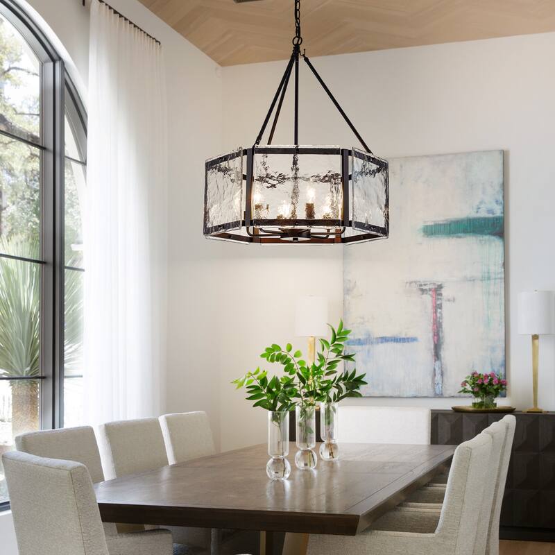 Black/Gold Glass Drum Chandeliers for Dining Room Living Room Entryway - W24.02"