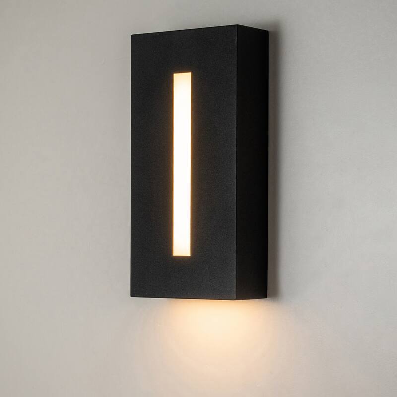 C Cattleya Matte Black Integrated LED Outdoor Wall Light with Frosted Glass Shade - W 4.5 in. x E 1.75 in. x H 12 in
