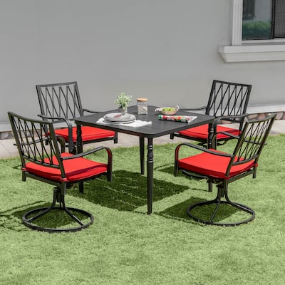 5PCS Patio Metal Dining Set with Swivel Chairs and Umbrella Hole, Black