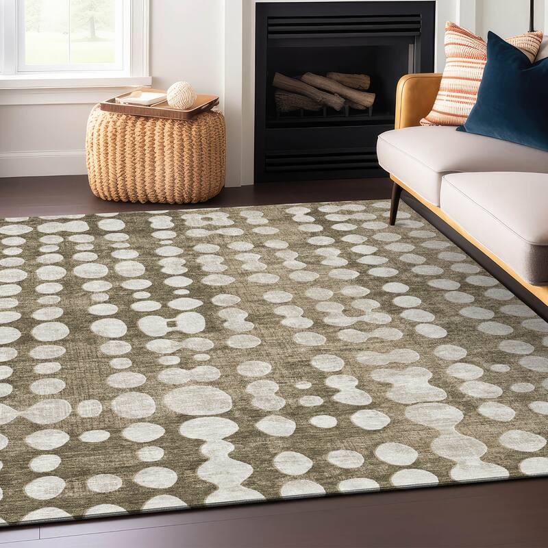 Machine Washable Indoor/ Outdoor Chantille Dots Abstract Rug