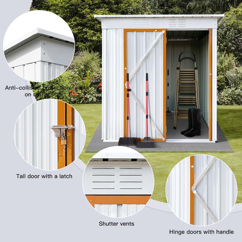 5'x4' Garden Storage Shed Galvanized Tool House with Lockable Door
