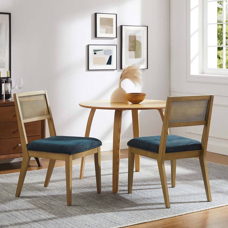 Nimba Faux Rattan Fabric Dining Chairs Set of 2 - Heathered Weave Azure - Set of 2