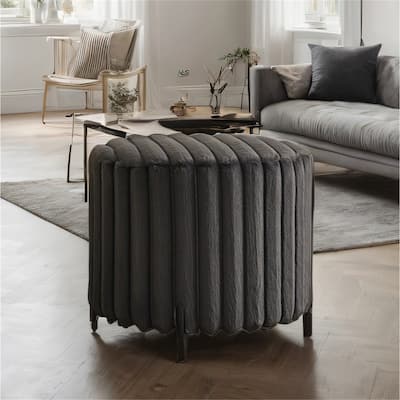 22.05" Upholstered Round Ottoman with Metal Legs for Bedroom