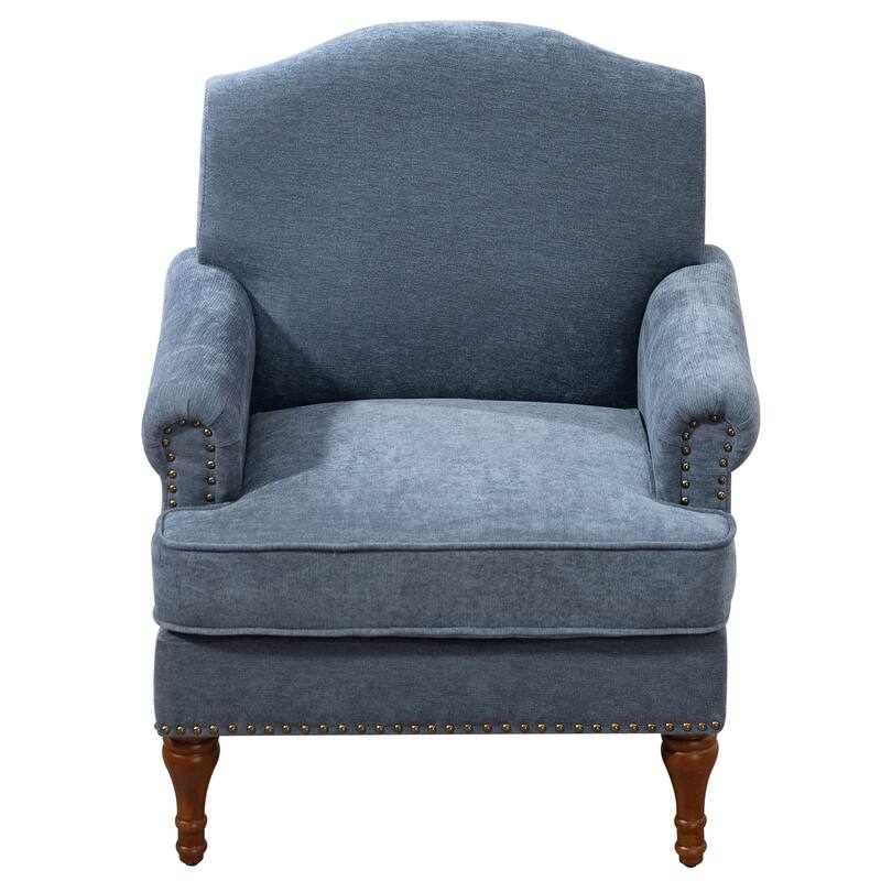 Upholstered Accent Chair with Nailhead Trim, Comfy Chenille Club Sofa Chair, Lounge Armchair with Springs Cushions & Wood Legs