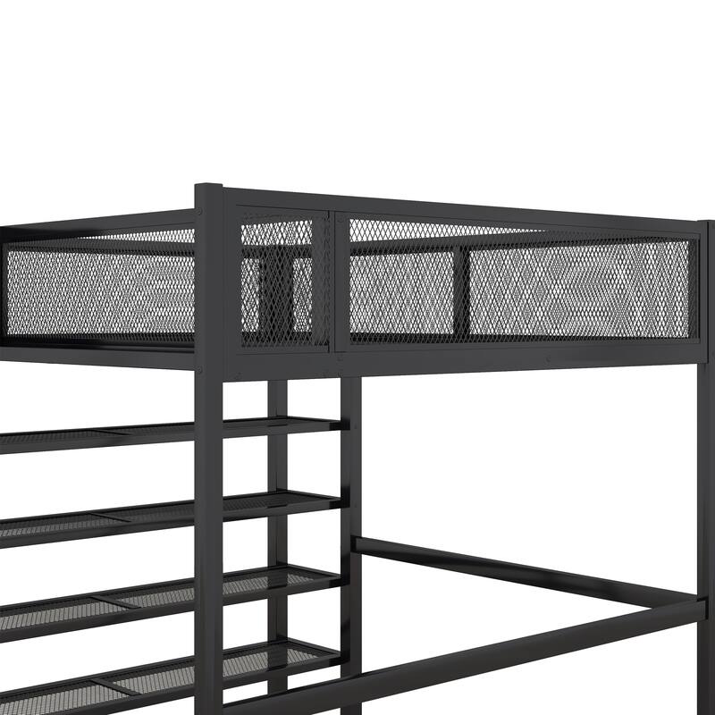 Full Size Metal Loft Bed with 4-Tier Shelves and Storage, Space-Saving Design for Kids & Teens