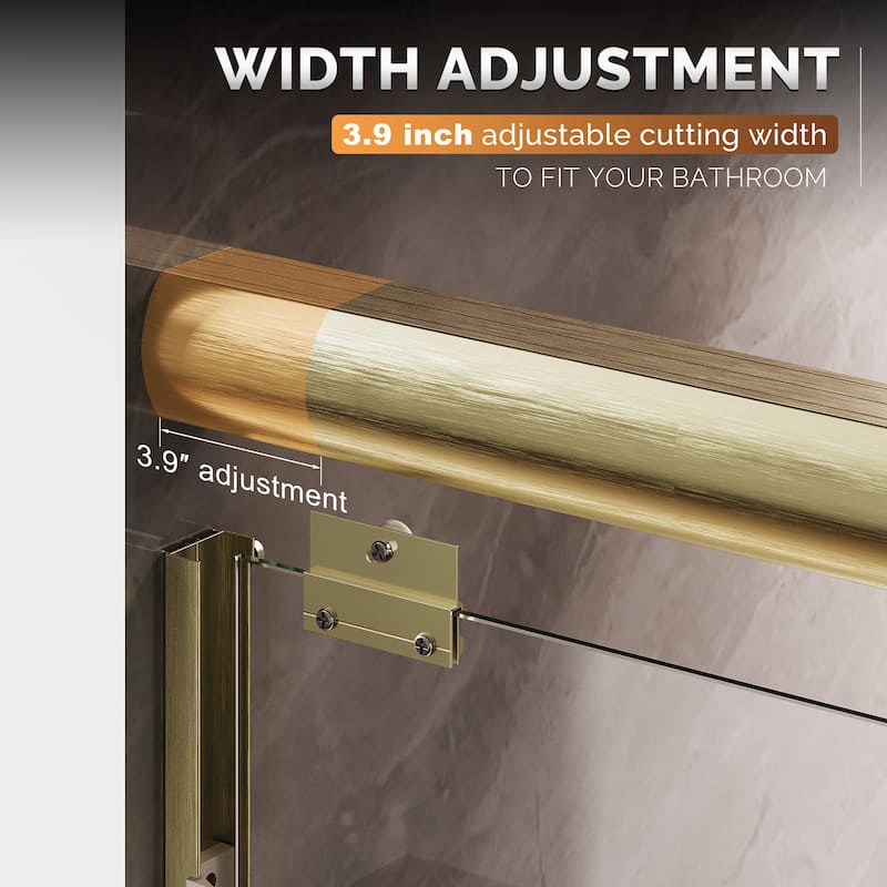 Elegant Double Sliding Shower Door Brushed Gold Finish Framed with 1/4 inch Clear Tempered Glass