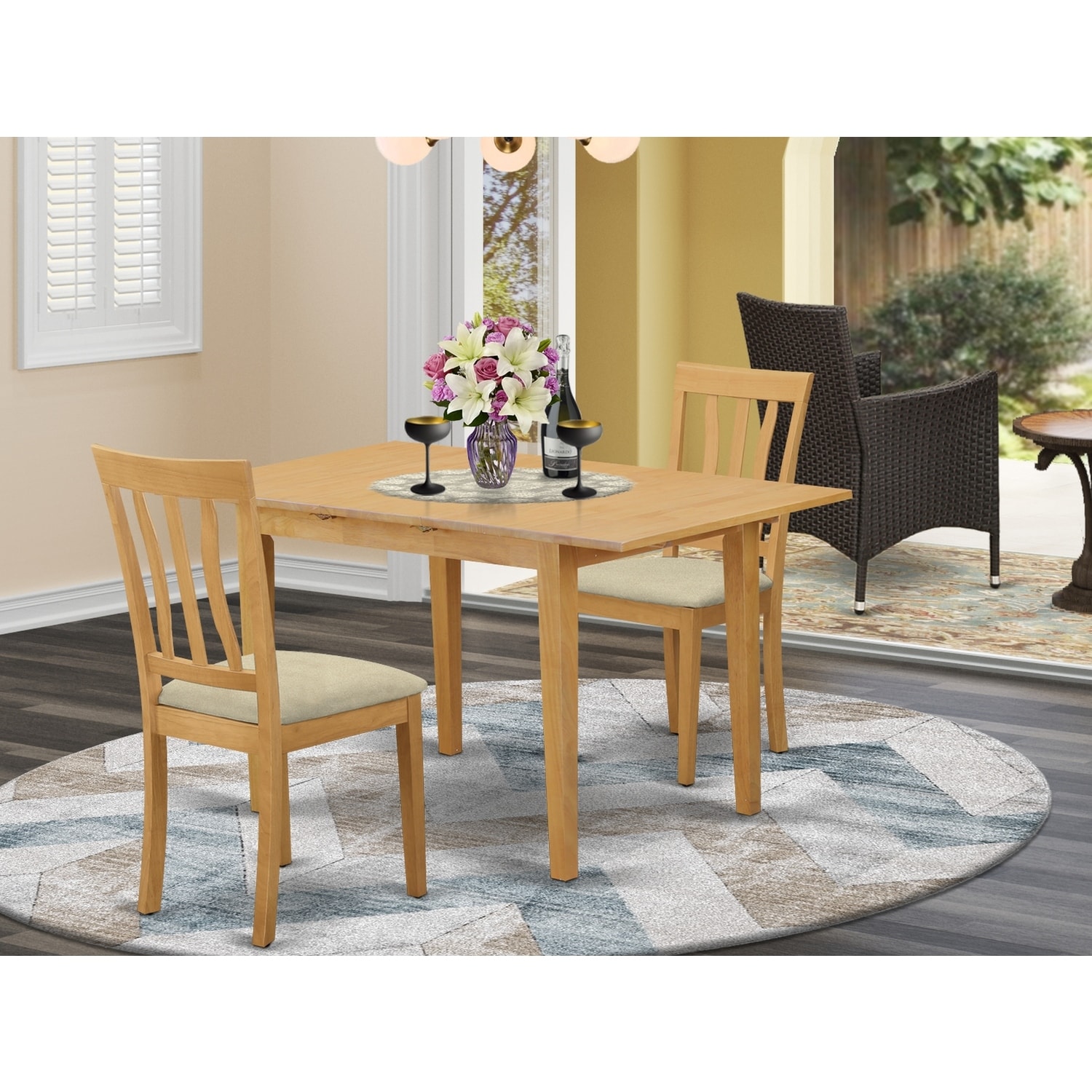 HomeStock 3-Piece Natural Brown Oak Finish Solid Wood Top Dining Table Set
