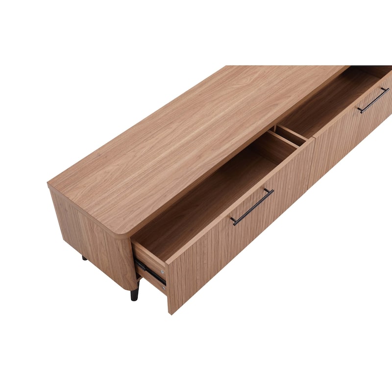 Fluted TV Stand for 75 Inch Screens with 2 Drawers and Metal Legs