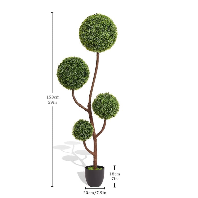 GDFStudio - Emeric Faelan Artificial Boxwood Topiary Tree with Triple Ball Design Faux Plant