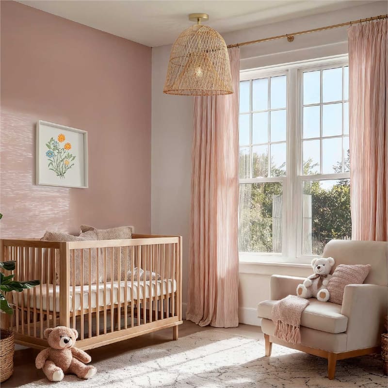 Santa Barbara Rattan Flush Mount - Rattan Natural Handwoven Ceiling Light for Living Room or Hallway in Modern, Farmhouse Style