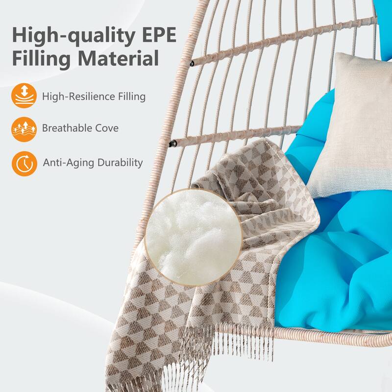 Hanging Chair PE Hanging Chair with Stainless Steel Suspension kit, Outdoor Garden Rattan Egg Swing Chair with Cushion