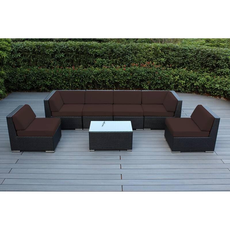 Ohana Outdoor 7-pc. Cushioned Black Wicker Conversation Set - No Assembly - Brown