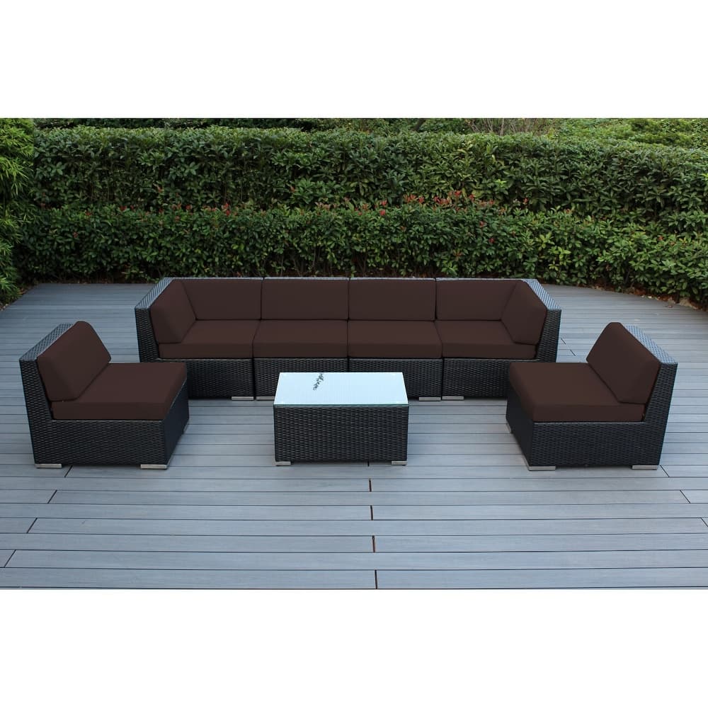 Ohana Outdoor 7-pc. Cushioned Black Wicker Conversation Set - No Assembly