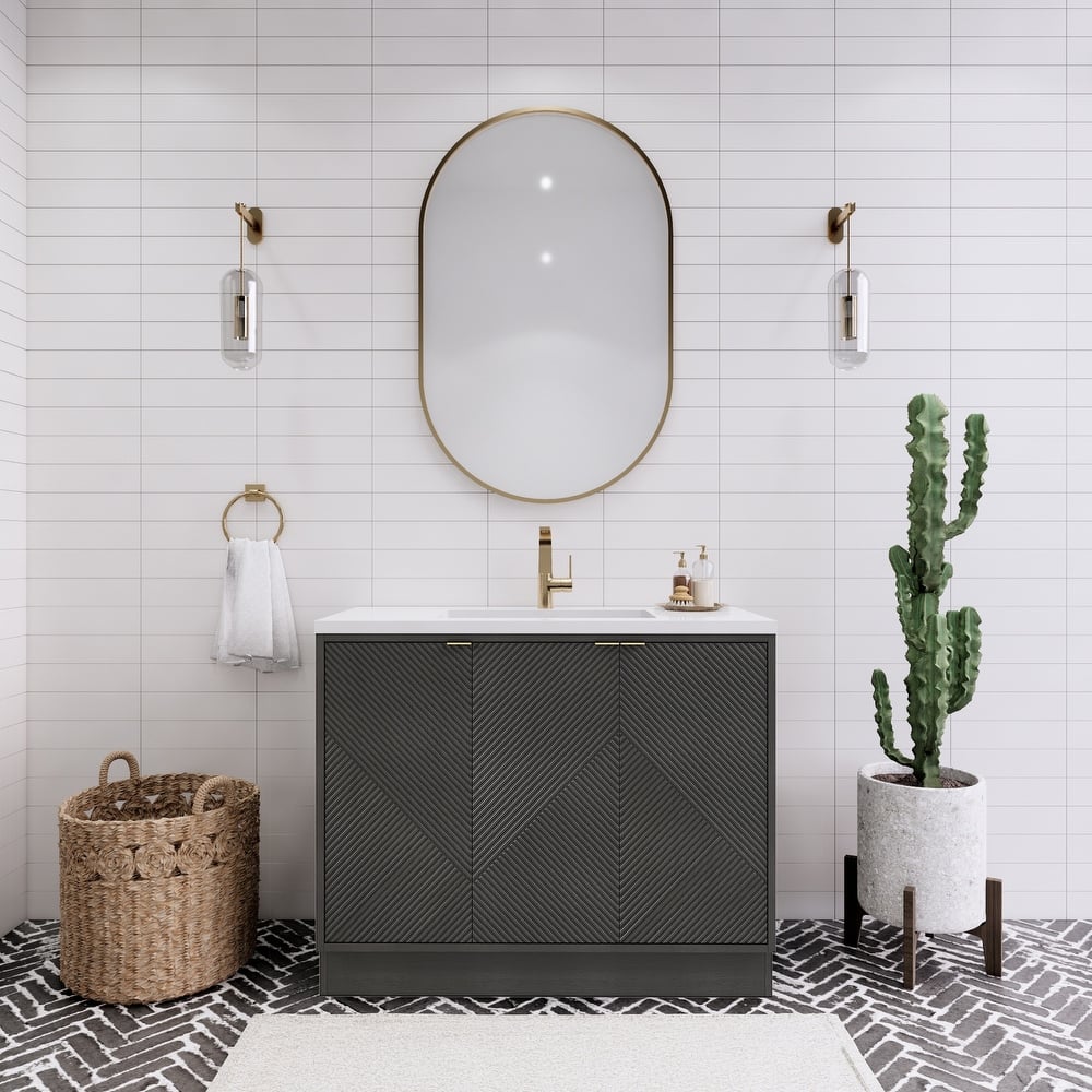 Milano 42" Freestanding (R) Bathroom Vanity with White Acrylic Sink