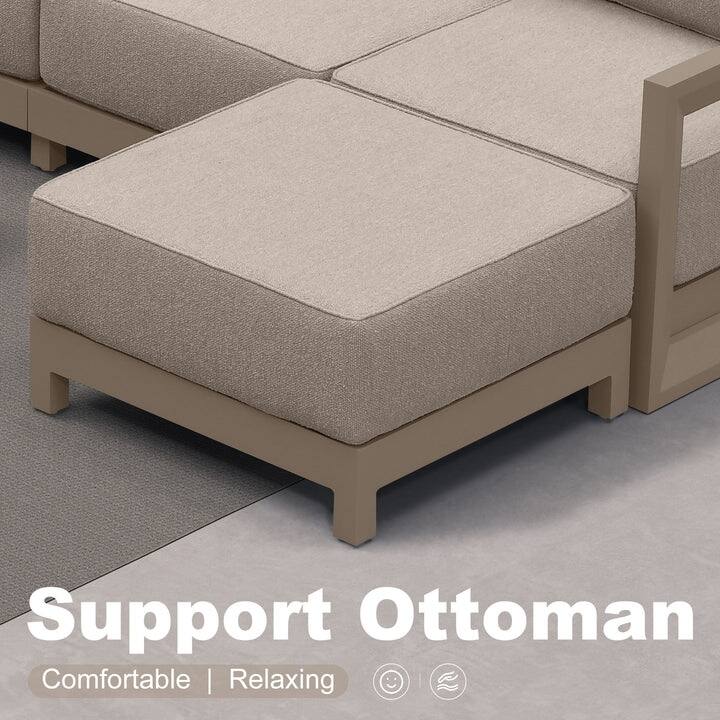 PURPLE LEAF Caesar Khaki Outdoor Couch with 9.6" Thick Cushion and Table for Yard Porch Deck Outdoor Patio Conversation Sets