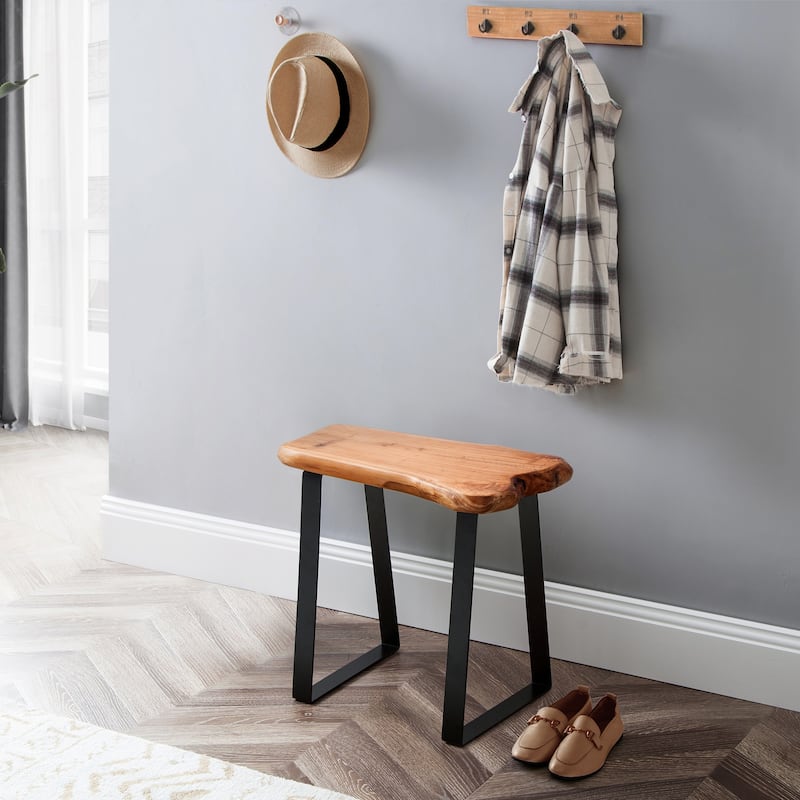 Cedar Root Live Edge Natural Stool with 2 Flat Iron Table Legs - 20" x 12"x 17.6" - 20" x 12"x 17.6" - Brown