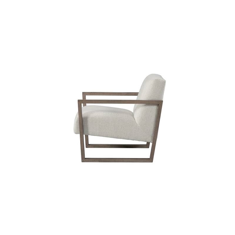 HomeRoots 28" Beige and Ash Gray Fabric And Wood Arm Chair - 27.7 in. x 28.7 in. x 31.2 in.