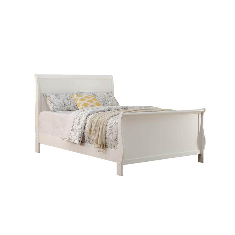 Full Size Sleigh Design Bed with Headboard and Footboard in White - White