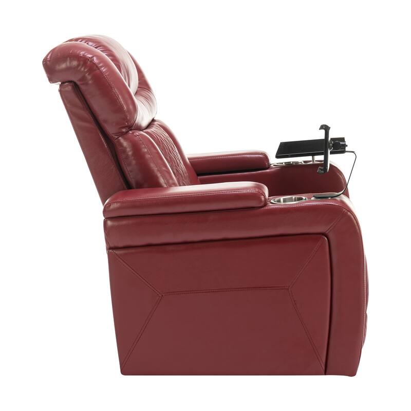 270° Swivel PU Leather Power Recliner with Phone Holder, Cup Holder, USB Port Home Theater Recliner for Living Room