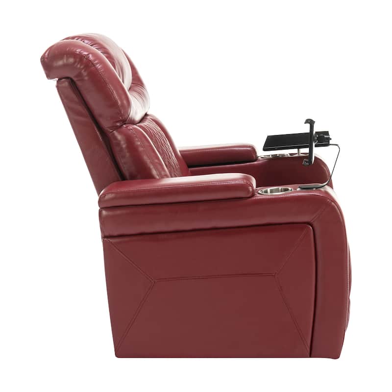 Swivel PU Recliner Chair with Side Control, Office Chair with Built-In USB Port, Lounge Chair with Removable Tray Table