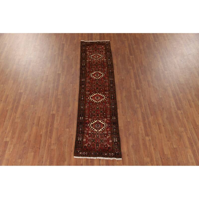 Tribal Gharajeh Persian Runner Rug Handmade Red Wool Carpet - 2'4" x 9'4"