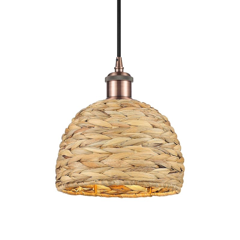 Innovations Lighting 516-1P-9-8 Woven Rattan Pendant Woven Rattan 8" - Antique Copper / Natural