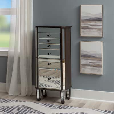 Mirrored Jewelry Armoire with Tapered Legs - 41" - Silver