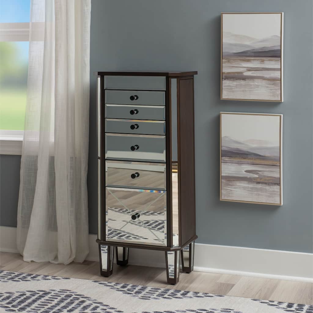 Mirrored Jewelry Armoire with Tapered Legs - 41" - Silver