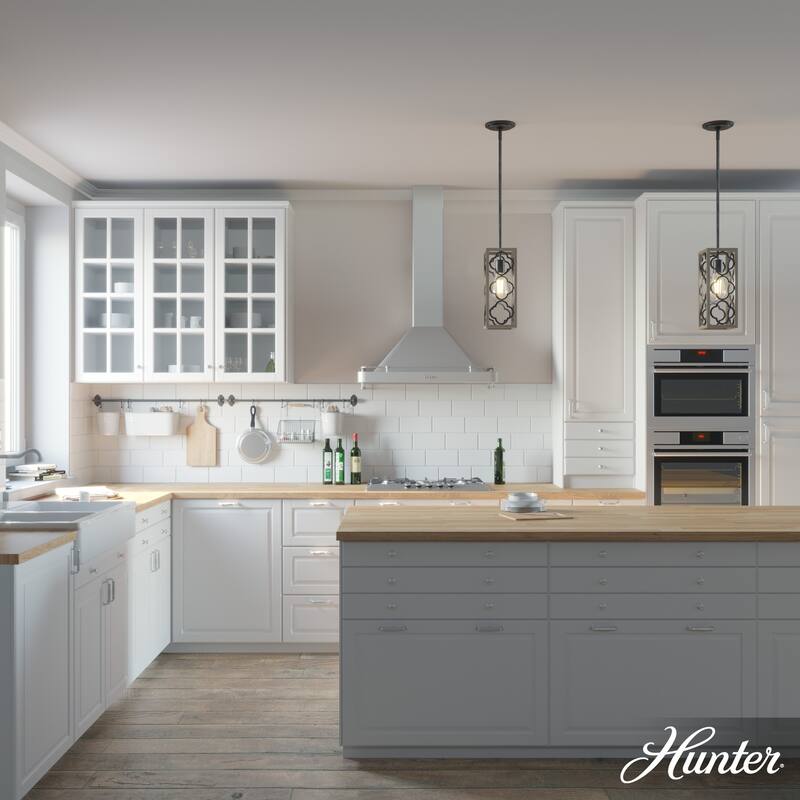 Hunter Gablecrest 1-Light Mini Pendant - Kitchen Island, Dining Room - Farmhouse, French Country, Transitional, Distressed