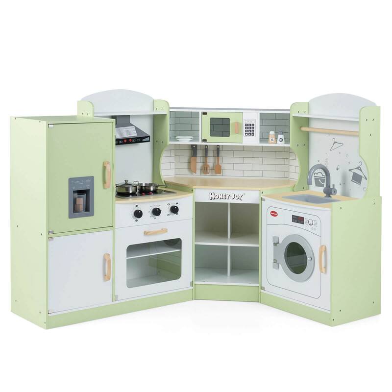 Costway Corner Play Kitchen Toddler Kitchen Playset with Range Hood, - See Details