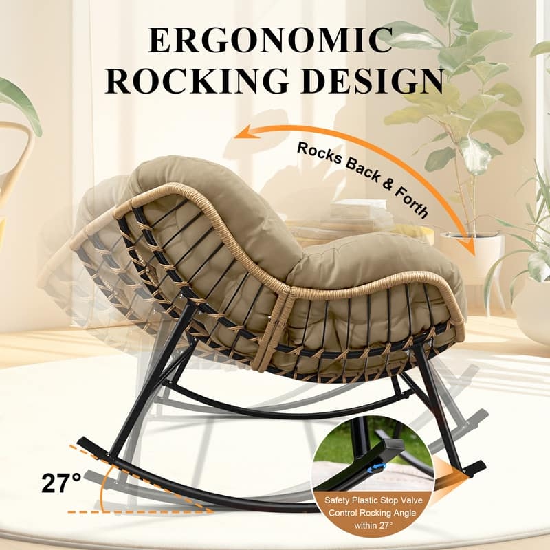 FINCATI Outdoor Rocking Papasan Chair, Rocking Chair Outdoor, 450 lbs Indoor Oversized Rocking Papasan, Comfy Rocking Egg Chair