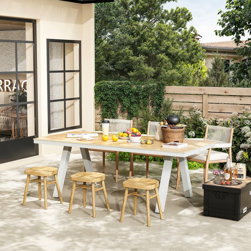 Outdoor Dining Table with Wood Grain Top and Gray Legs Weather-Resistant Patio Table