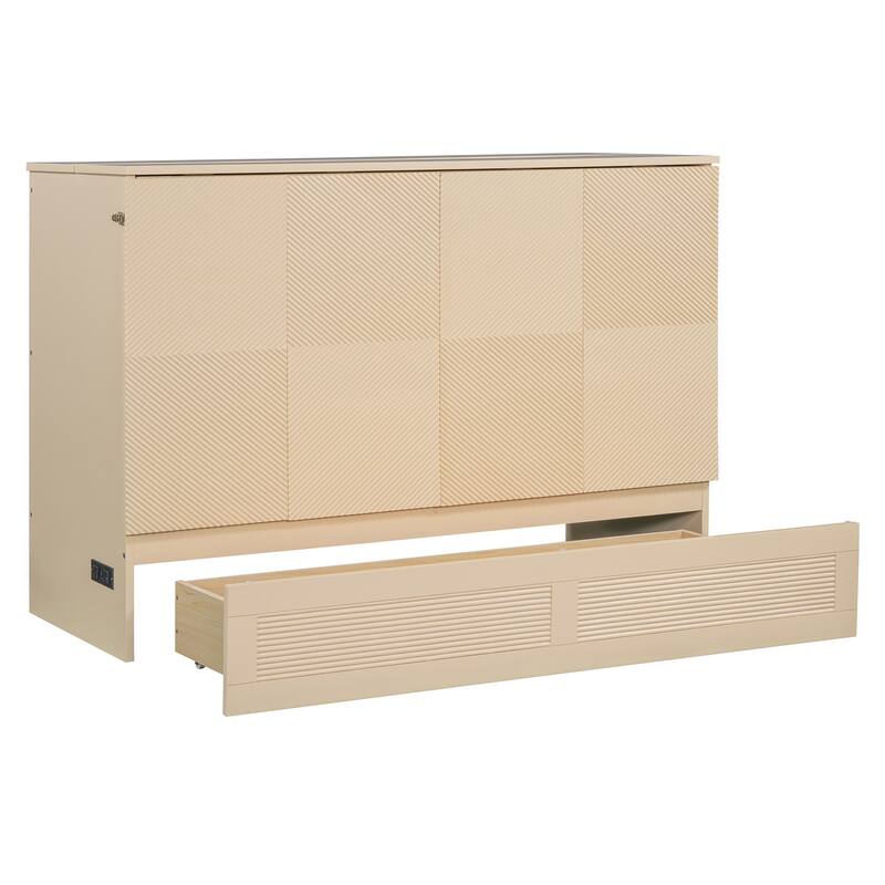 Full Size Murphy Bed with Drawers, USB Ports, and Charging Sockets - Modern Space-Saving Wall Bed with Smooth Pulley Design