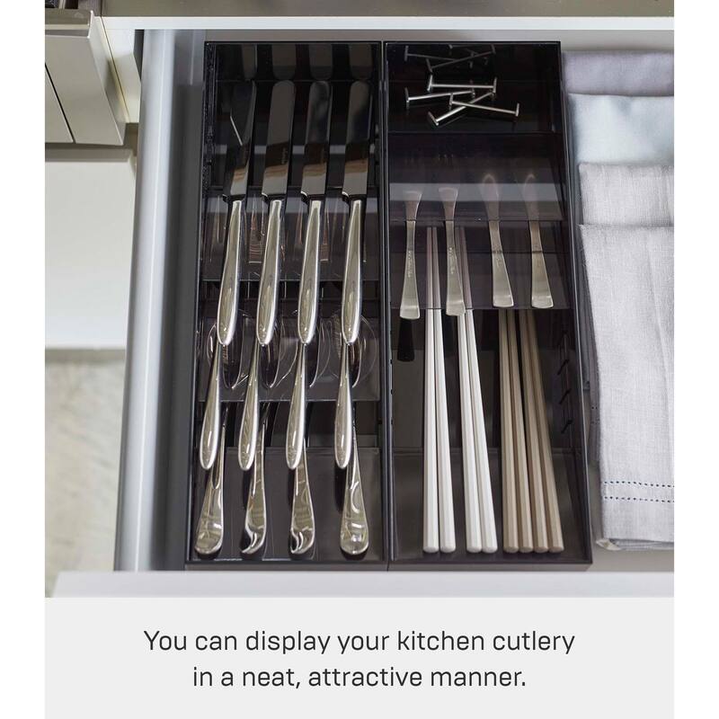 Yamazaki Home Cutlery Organizer - Three Styles, ABS Plastic, Compact, Adjustable - L 4.72 x W 13.78 x H 2.17 inches