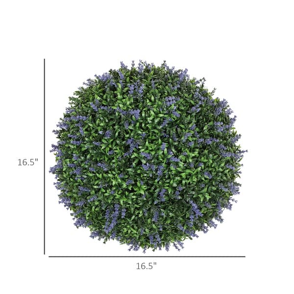 HOMCOM Set of 2 16.5 Inch Artificial Plant Topiary Balls, UV-protected Anti-Fading Faux Decorative Lavender Balls, Fake Plants