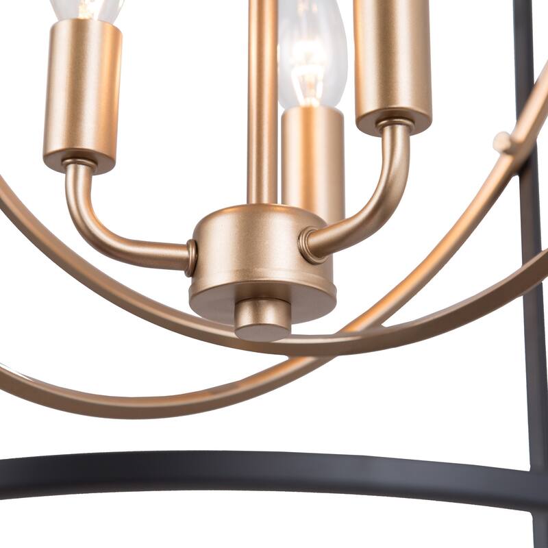 Mid-Century Modern 3-Light Black Gold Chandelier Cyliner Pendant for Kitchen Island - D14"x H17.7"