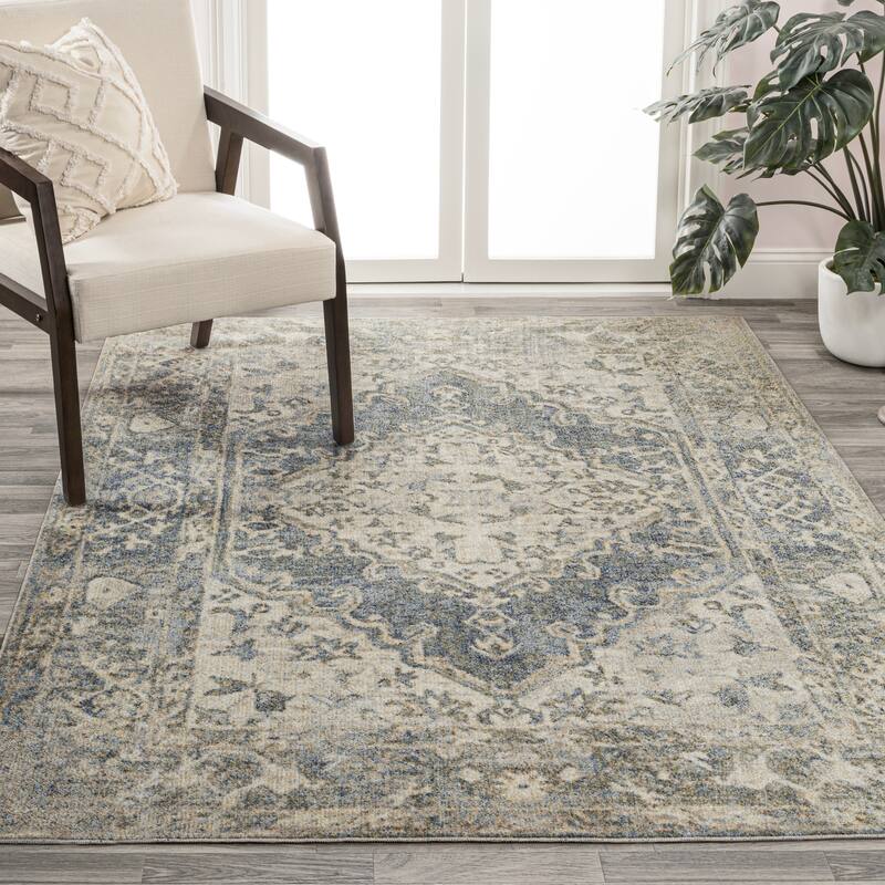 JONATHAN Y Shaii Distressed Medallion Low-Pile Machine-Washable Area Rug