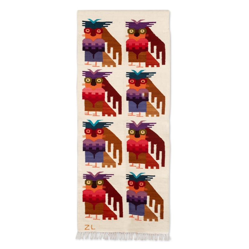 Novica Handmade Andean Owls Wool Blend Tapestry
