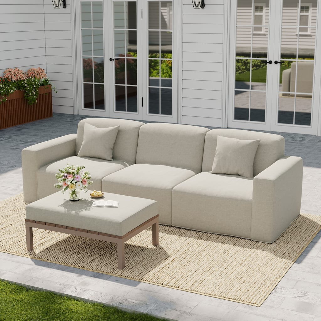 100" W No Assembly Outdoor Patio Modular Sofa with Coffee Table