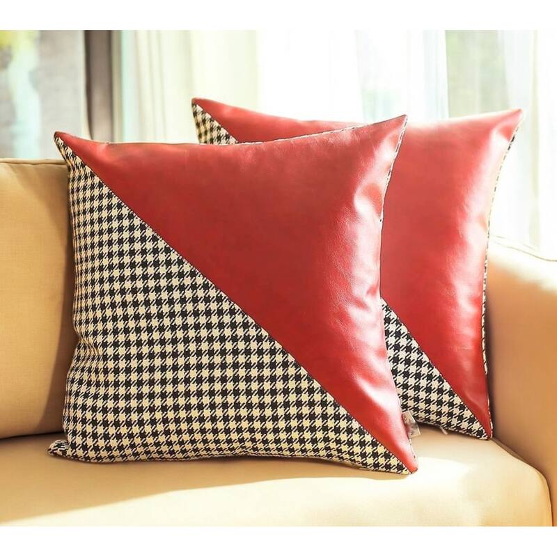 HomeRoots Set Of Two 18" X 18" Black And Red Polyester Houndstooth Zippered Pillow - Accent - Polyester