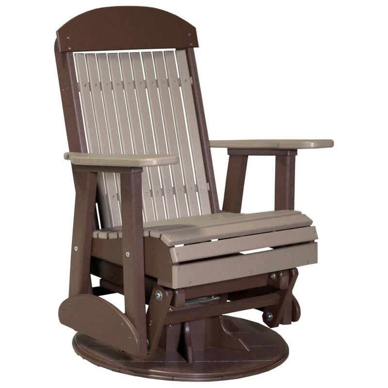 Poly Lumber Classic Swivel Glider Chair - Weatherwood & Chestnut Brown