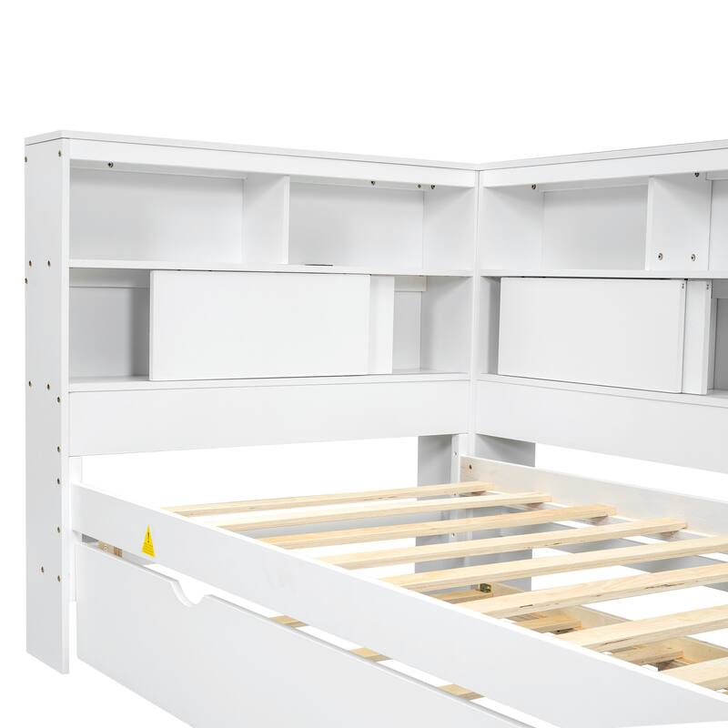 Twin Size Wood Daybed with Storage Shelves USB Charging and Trundle