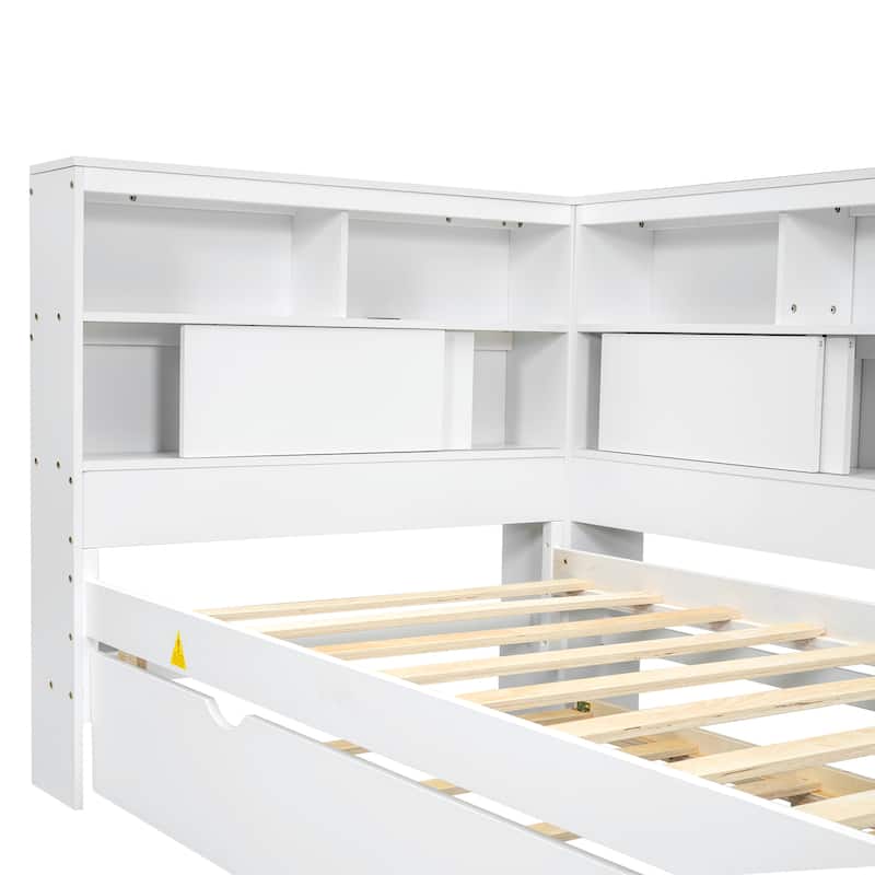 Wood Twin Daybed with Trundle, Built-in Storage Shelves & USB Charging Station