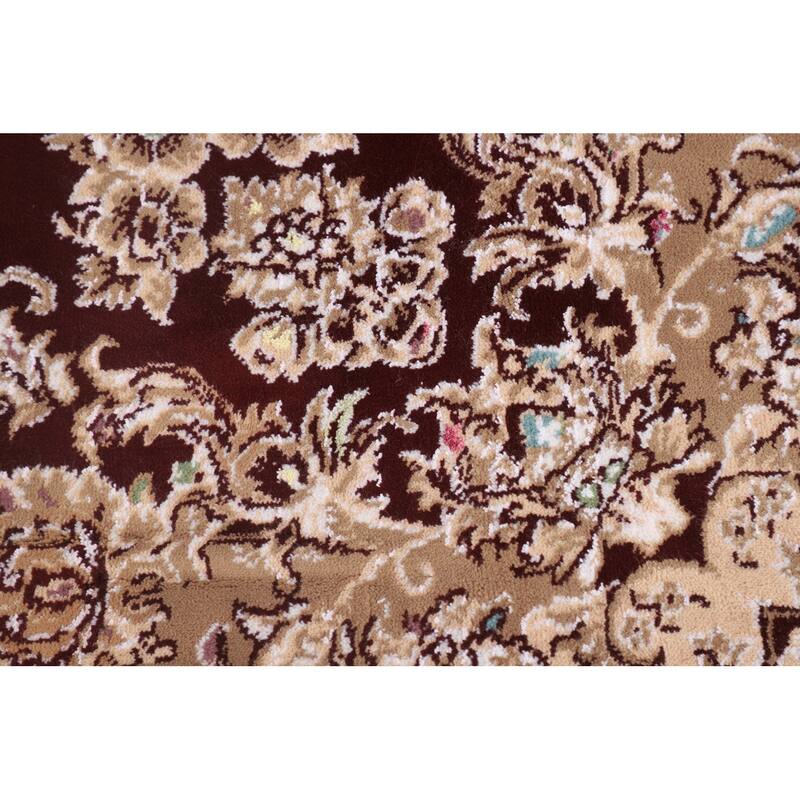 Burgundy Medallion Tabriz Area Rug Machine Made Carpet - 9'9" x 13'2"