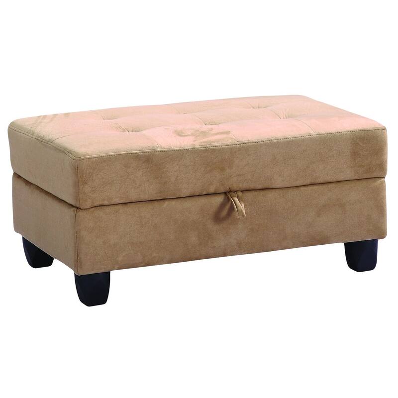 Micro-suede Button Tufted Storage Ottoman - Saddle