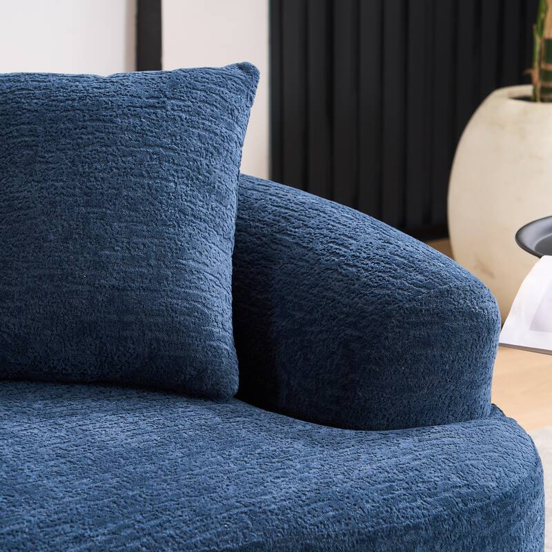 Chenille Deep Seat Loveseat Sofa, Full Compression Sponge Curved Loveseat Sofa, Cloud Floor Couch with 3 Pillows