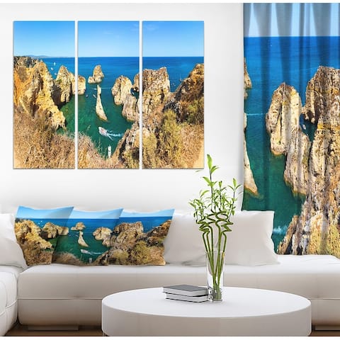Designart 'Rocky bay in Portugal under Blue Sky' Landscapes Sea & Shore Photographic on Wrapped Canvas set